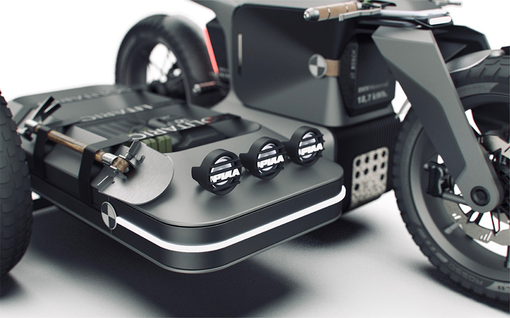 电动自行车的光滑而棱角分明的车身带有灰色的板岩色漆,尽管它具有肌肉感,但仍具有最小的吸引力。半透明的挡泥板位于较厚的螺纹轮上方,有助于从视觉上缩小其物理形状。