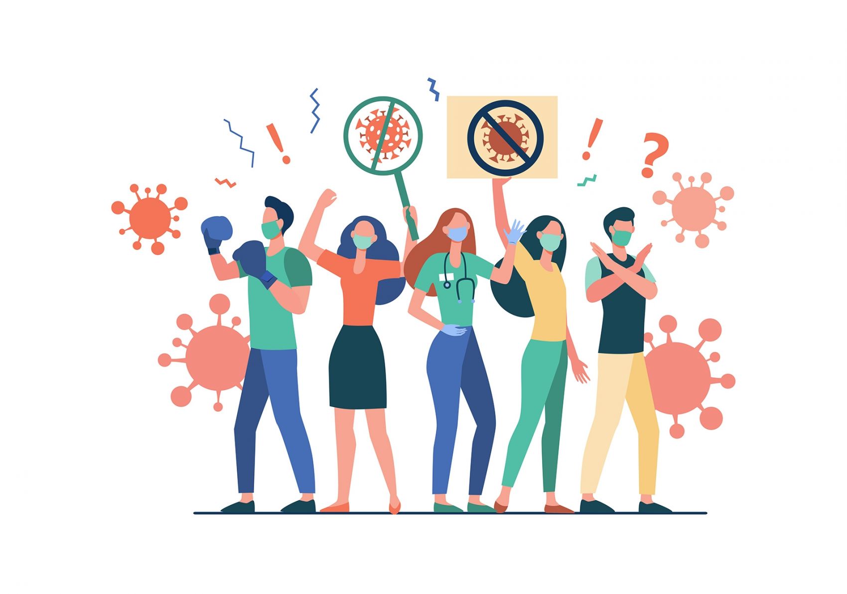 拒绝病毒的卡通女子图片