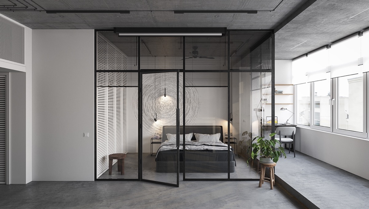 结合玻璃墙房间的混凝土单色内饰封面大图