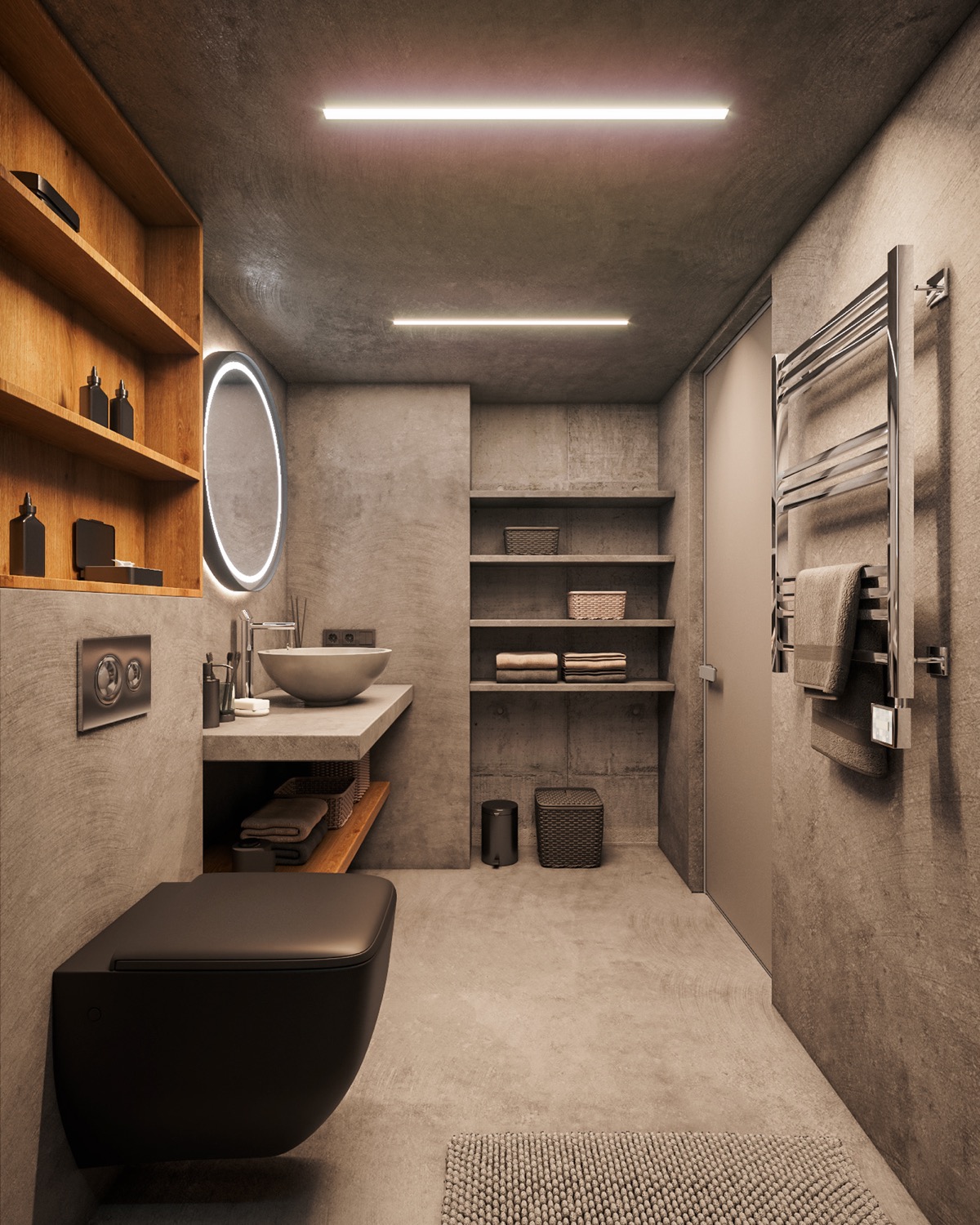 结合玻璃墙房间的混凝土单色内饰---酷图编号1324466