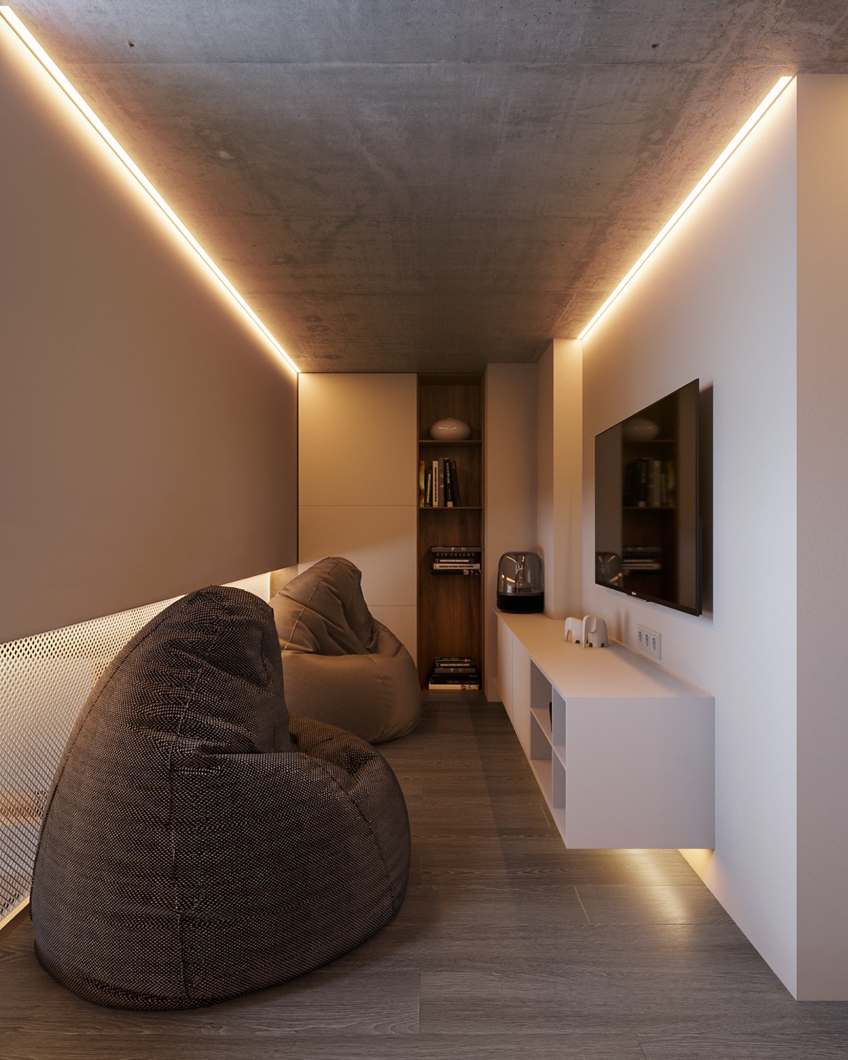 结合玻璃墙房间的混凝土单色内饰---酷图编号1324468