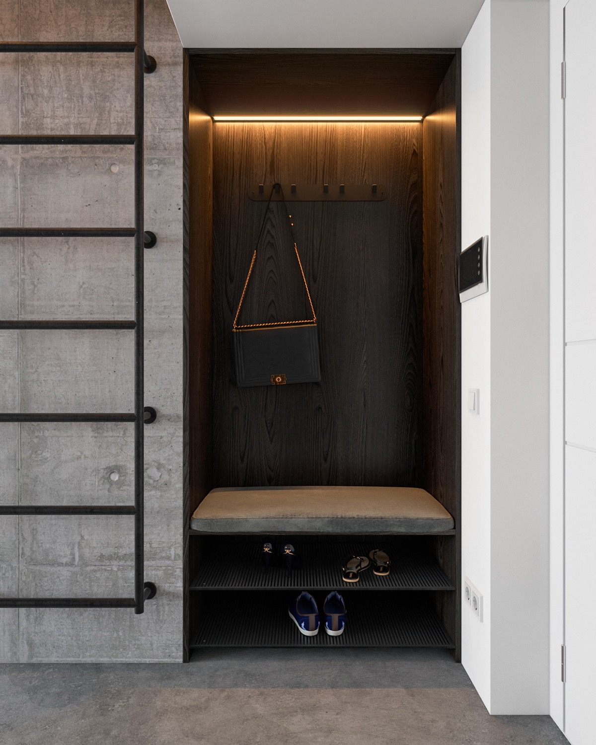 结合玻璃墙房间的混凝土单色内饰---酷图编号1324472