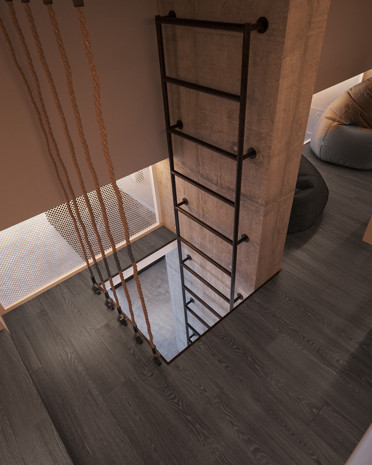 结合玻璃墙房间的混凝土单色内饰---酷图编号1324473