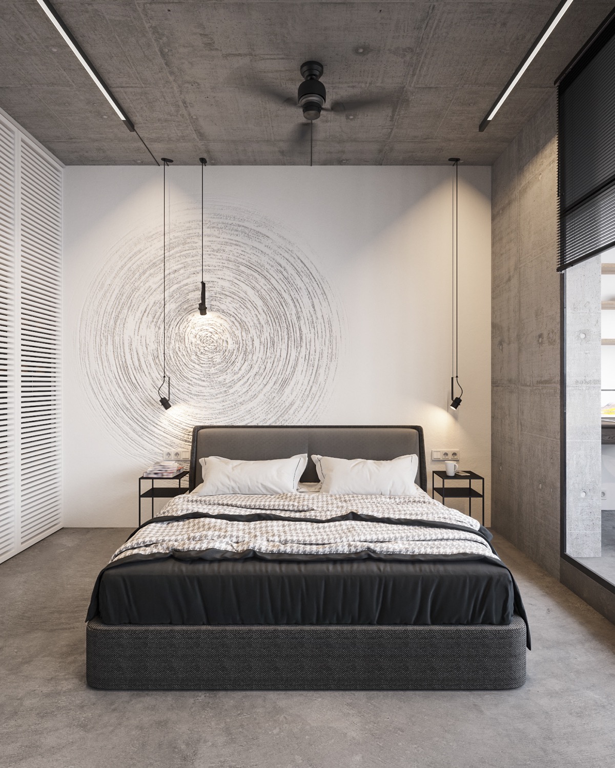 结合玻璃墙房间的混凝土单色内饰---酷图编号1324474