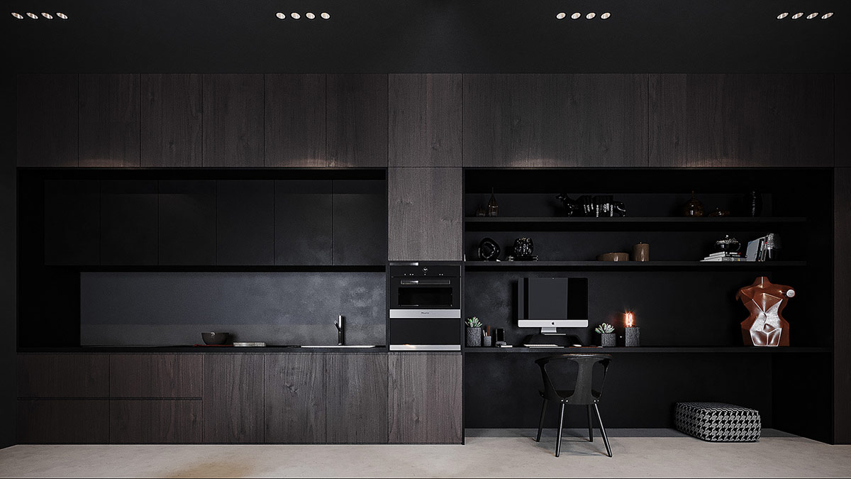 用黑色和灰色装饰塑造的深色光滑室内设计---酷图编号34