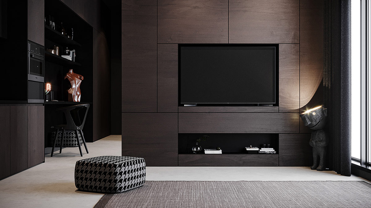 用黑色和灰色装饰塑造的深色光滑室内设计---酷图编号33