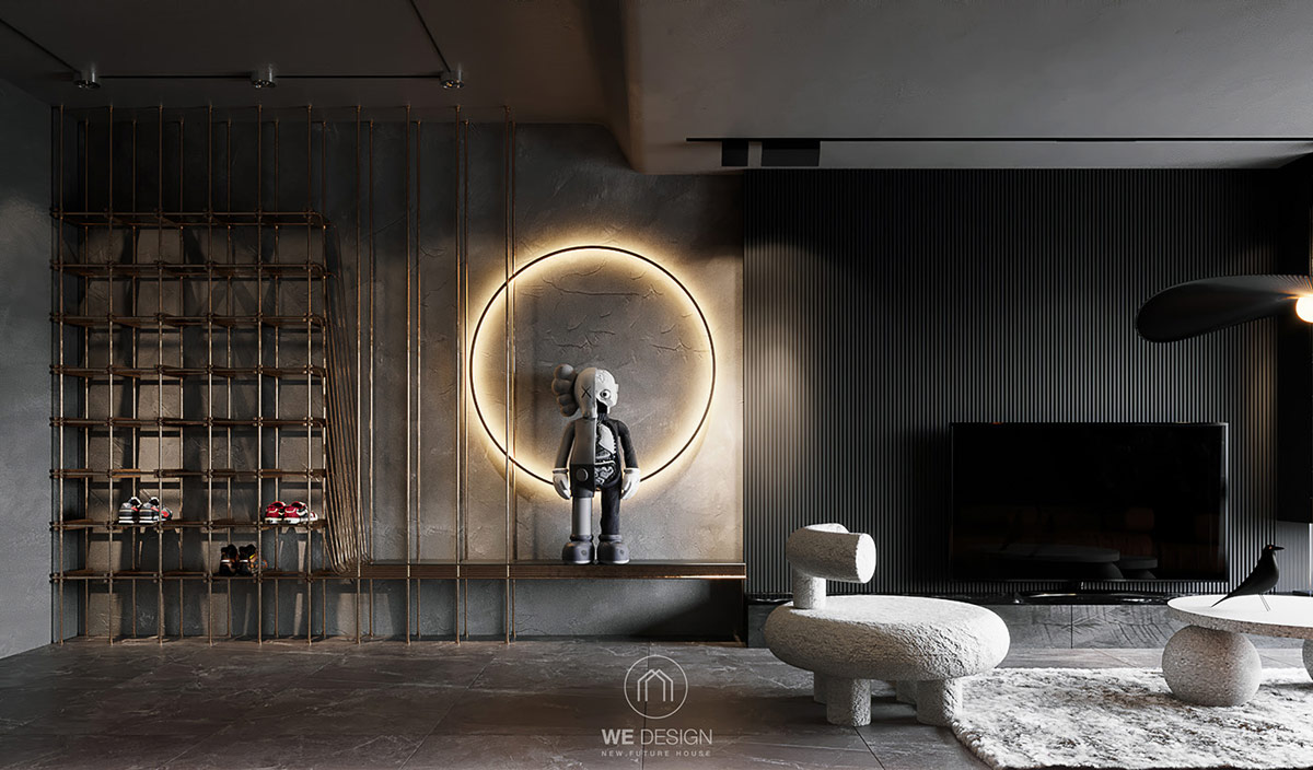 用黑色和灰色装饰塑造的深色光滑室内设计---酷图编号27