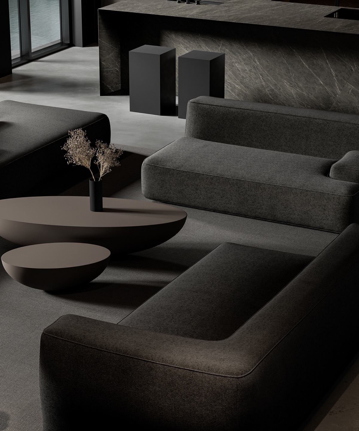 用黑色和灰色装饰塑造的深色光滑室内设计---酷图编号26