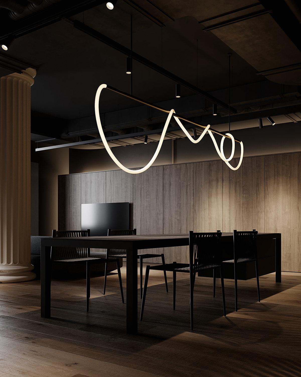 用黑色和灰色装饰塑造的深色光滑室内设计---酷图编号25