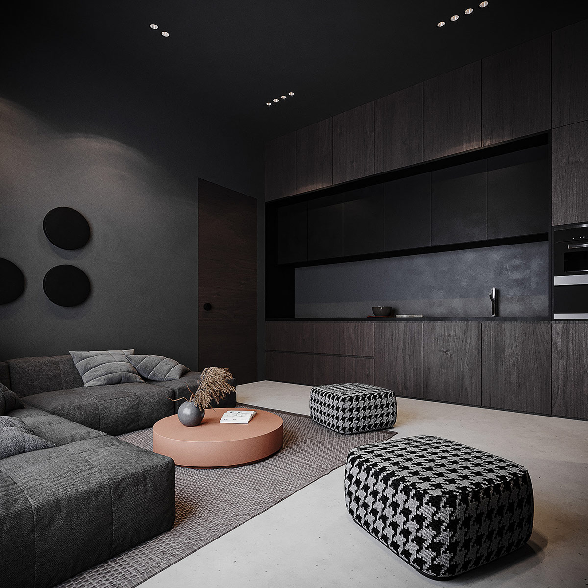 用黑色和灰色装饰塑造的深色光滑室内设计---酷图编号21