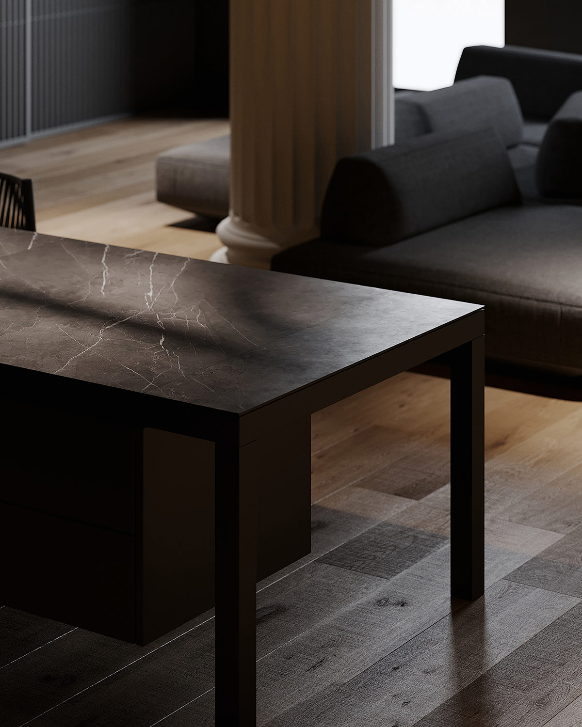 用黑色和灰色装饰塑造的深色光滑室内设计---酷图编号20