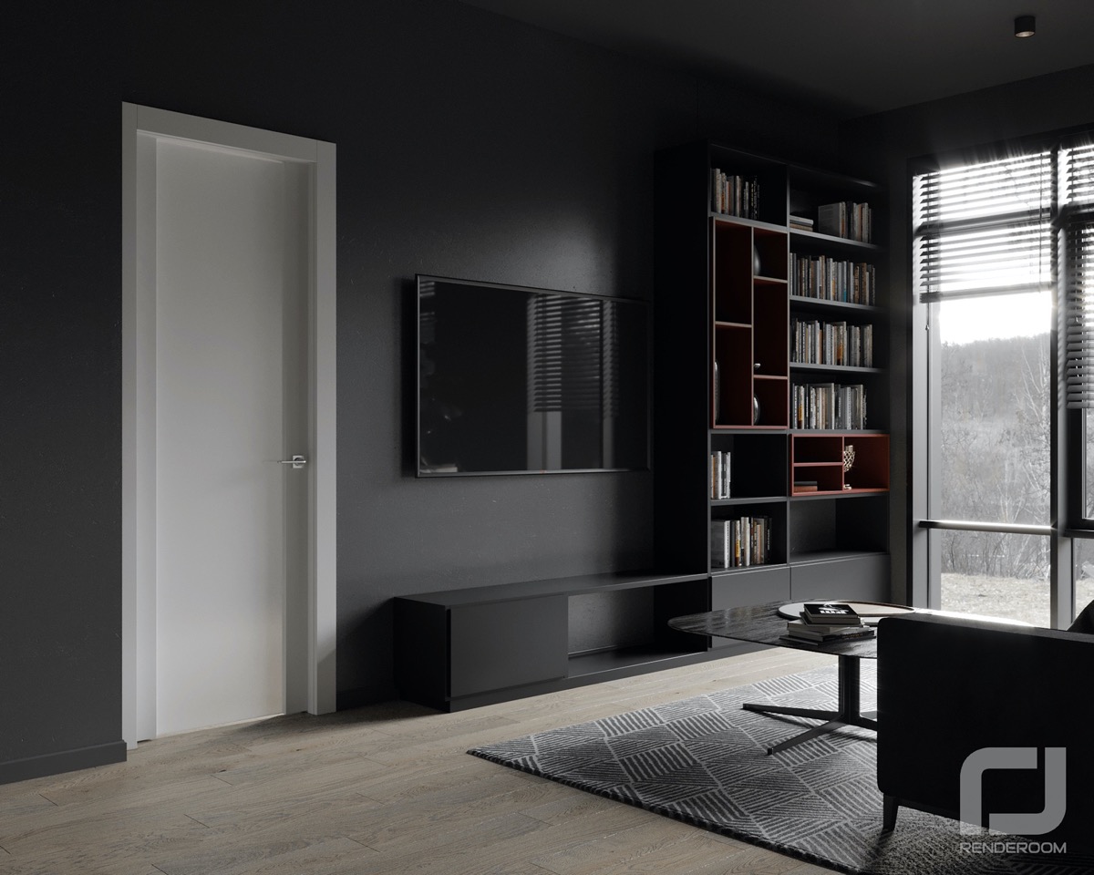 用黑色和灰色装饰塑造的深色光滑室内设计---酷图编号10