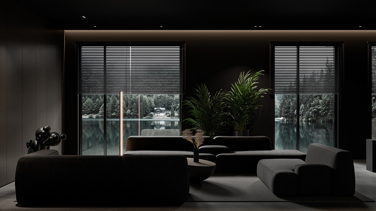 用黑色和灰色装饰塑造的深色光滑室内设计---酷图编号5