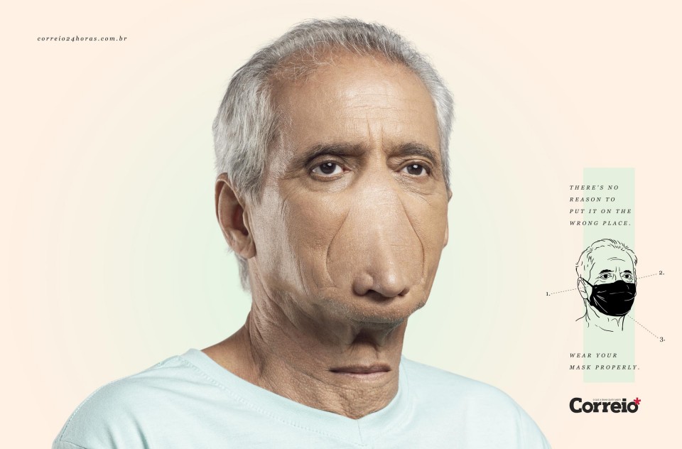 没有理由将其放置在错误的位置,请正确戴口罩-Correio da Bahia报纸平面广告---酷图编号1