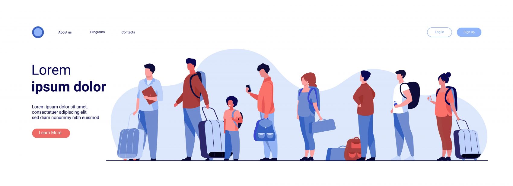 带行李的团体游客卡通素材图片