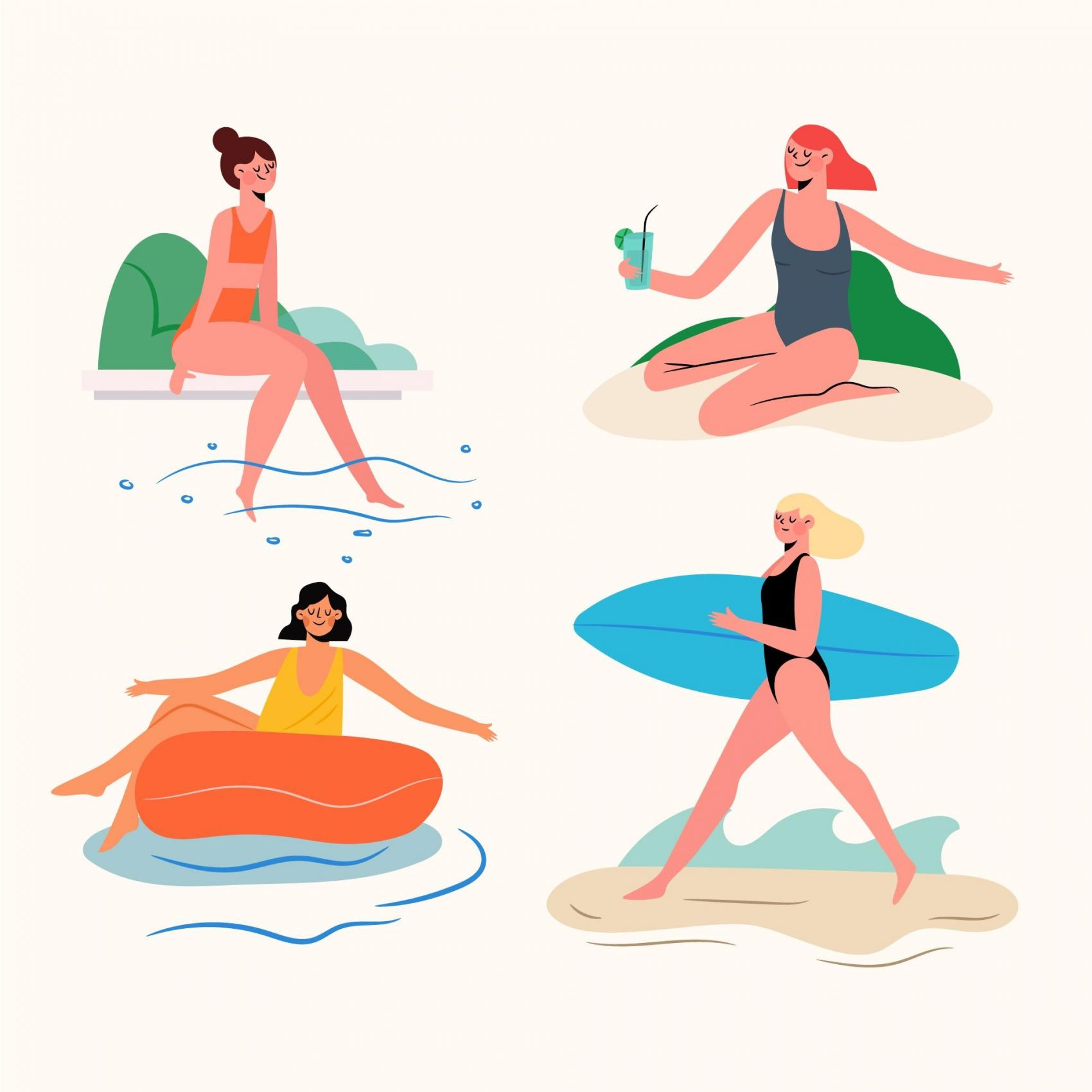 外出冲浪的卡通女子封面大图