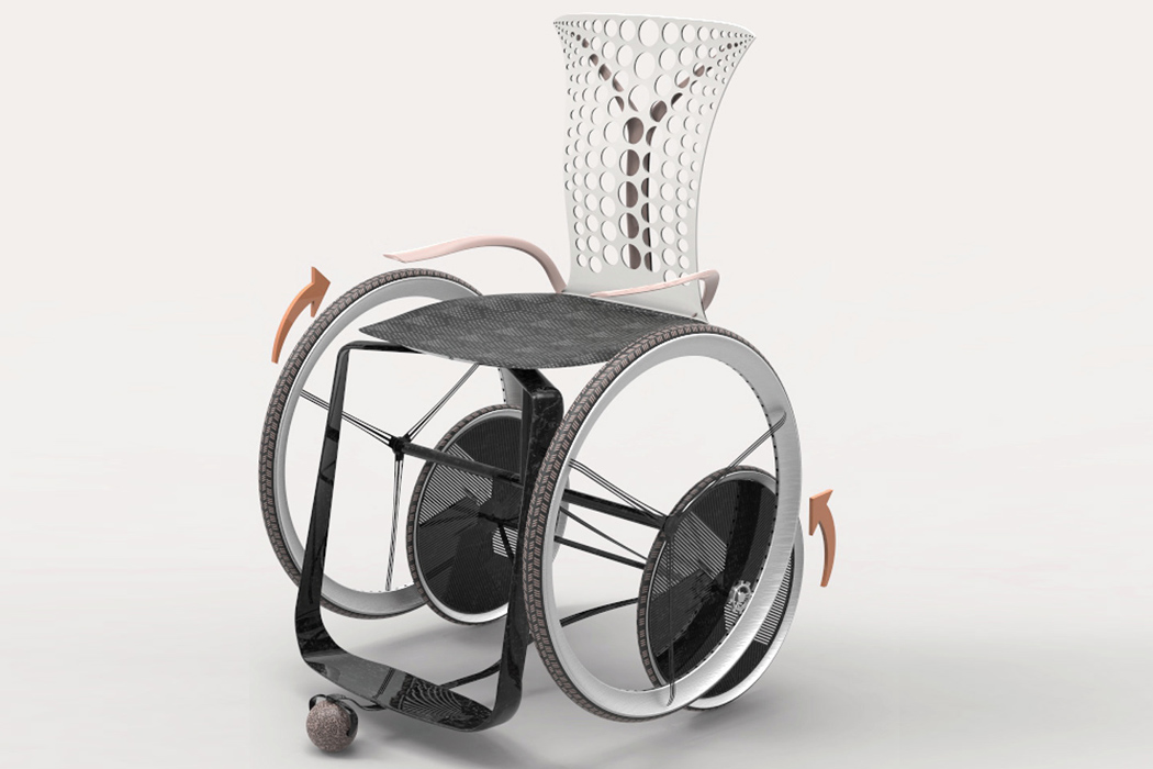 轮缘的椭圆形推动面由类似橡胶的材料制成,易于抓握-即使手湿了也很容易向前移动