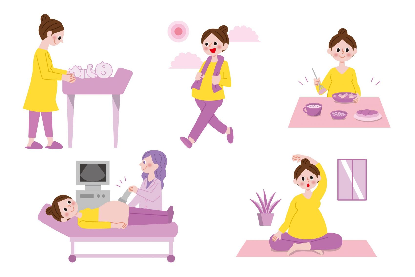 孕妇准妈妈体检卡通素材图片