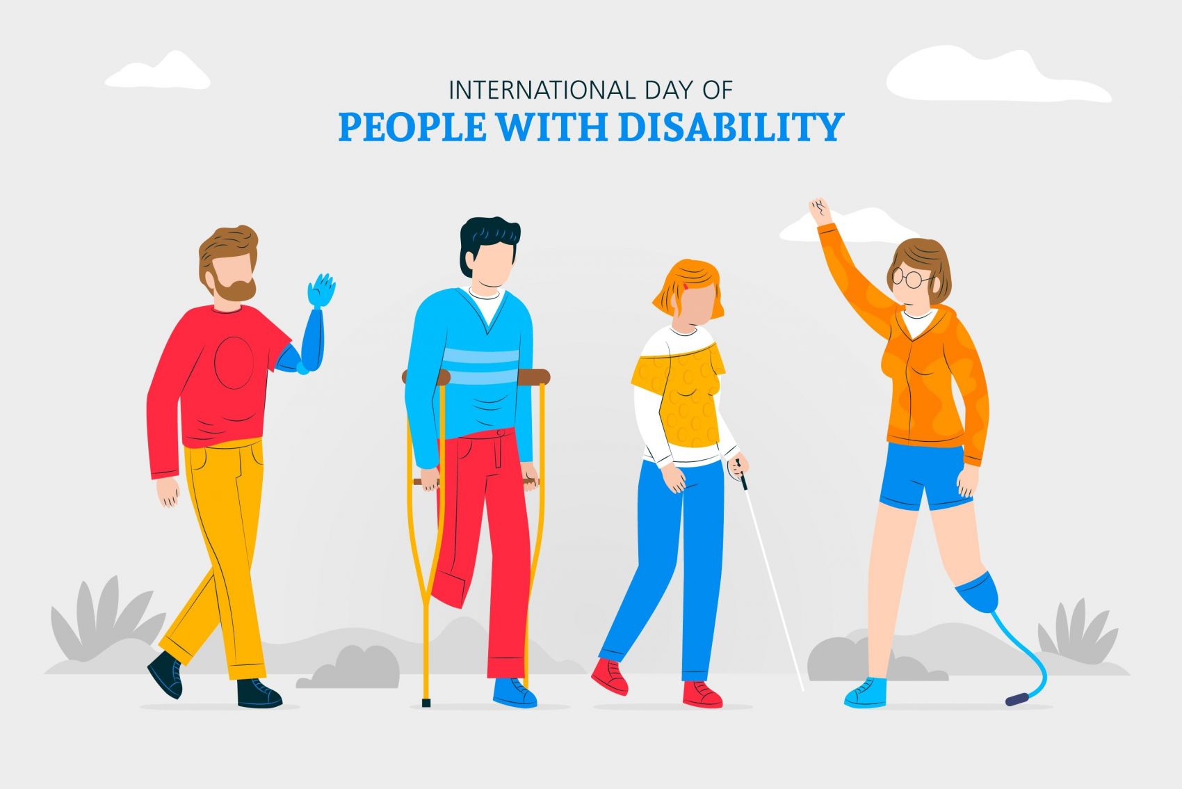 残缺美-关爱腿脚不方便的卡通朋友素材图片