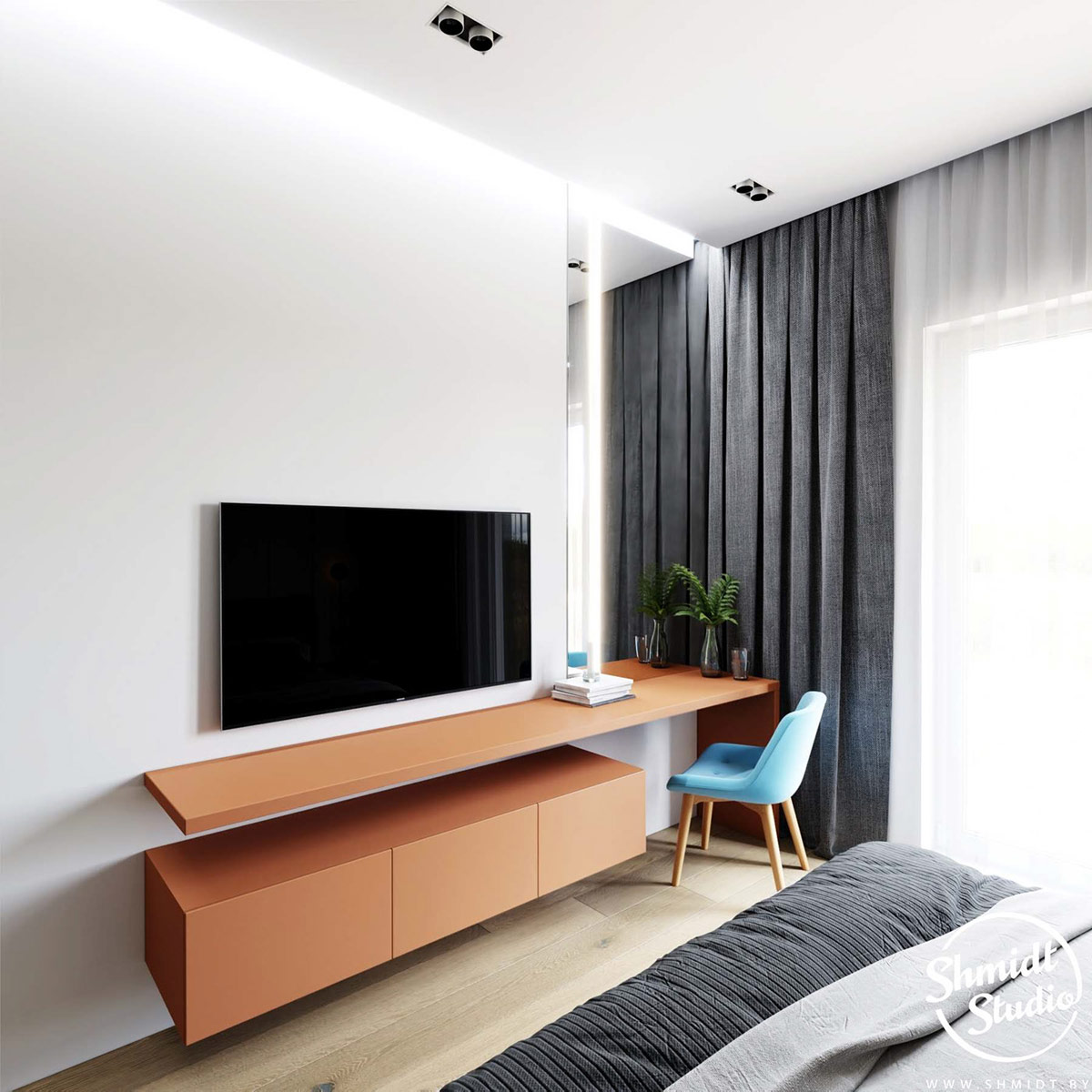 橙色和蓝色装饰的俏皮公寓---酷图编号39