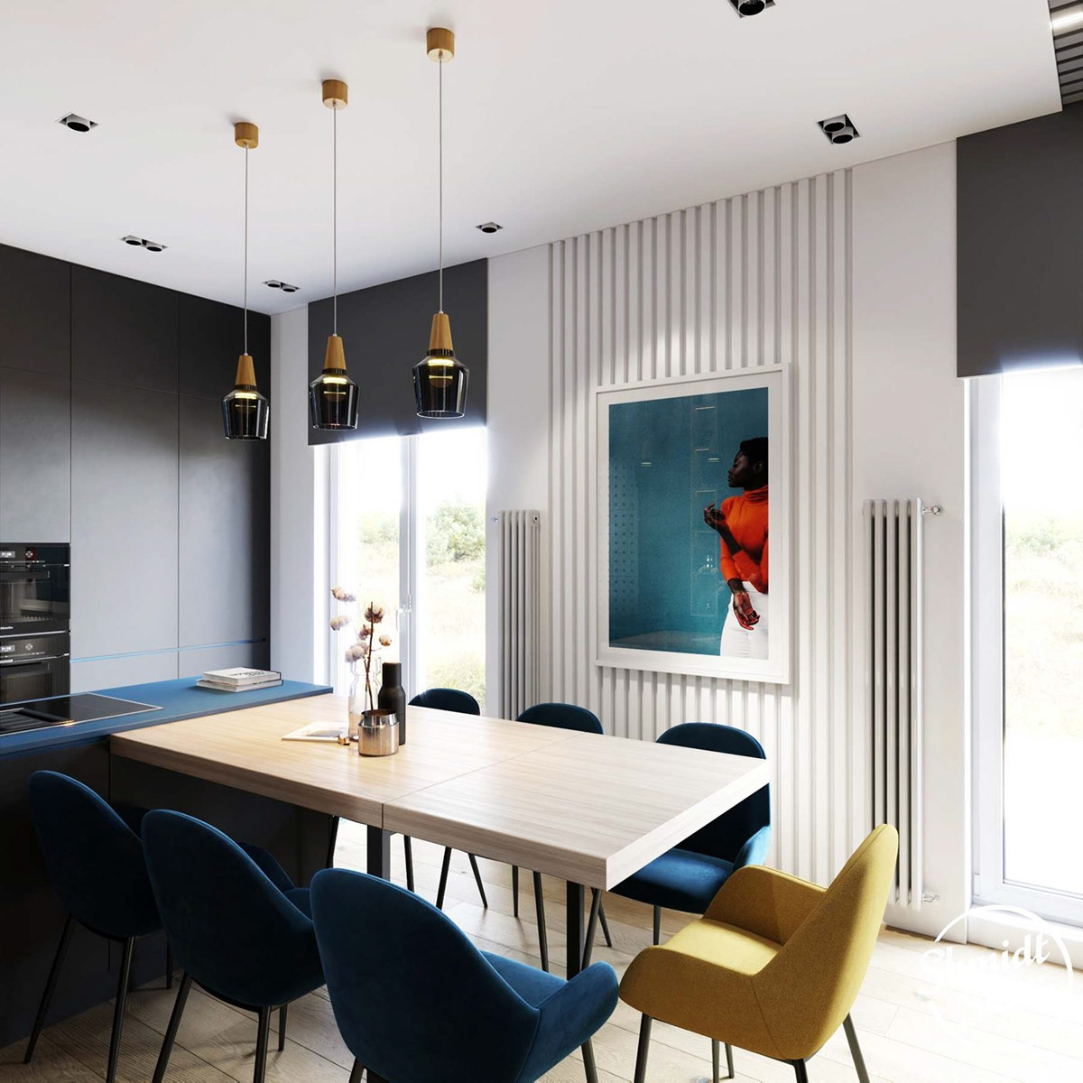 橙色和蓝色装饰的俏皮公寓---酷图编号32