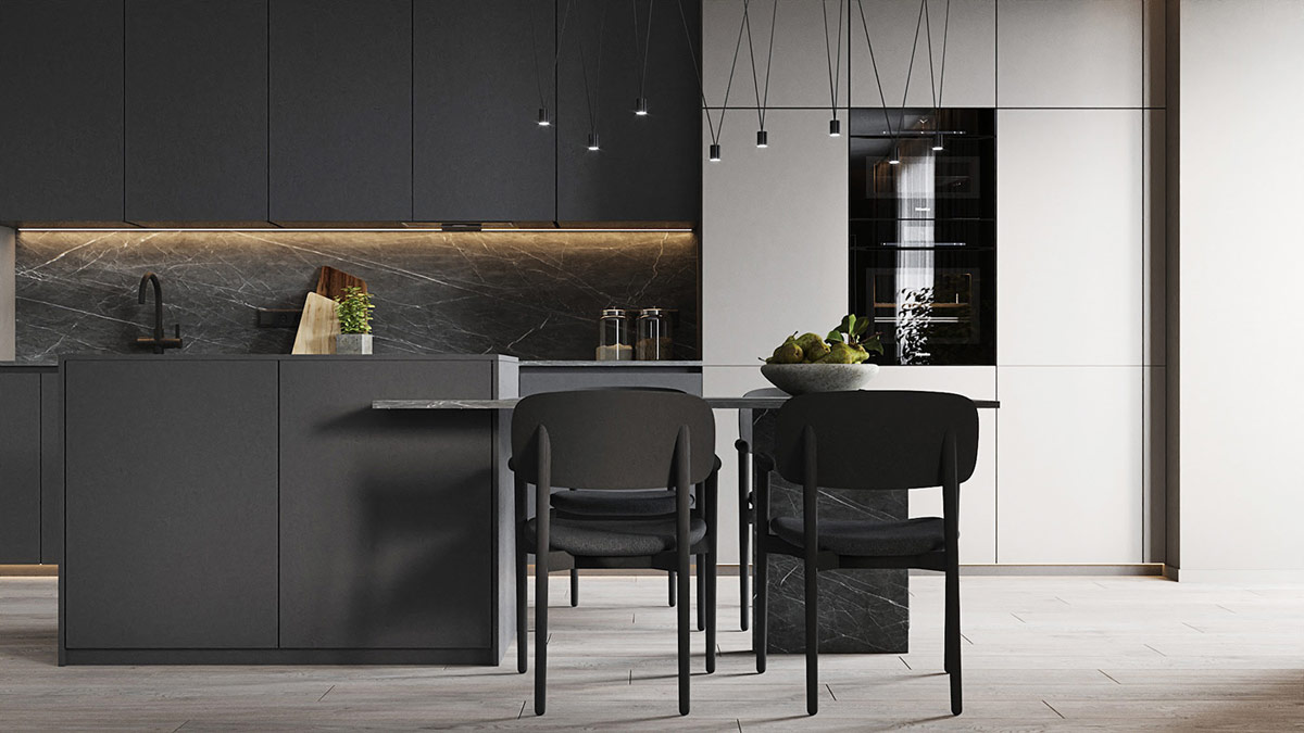 深色装饰的开放式起居空间---酷图编号39