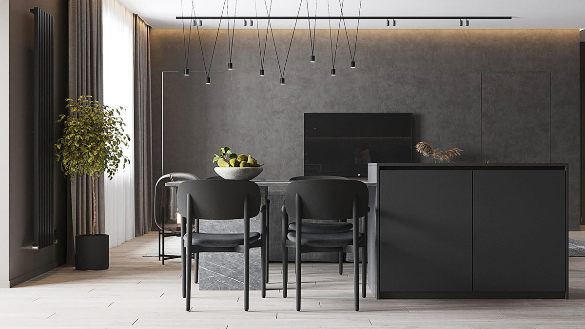 深色装饰的开放式起居空间---酷图编号40