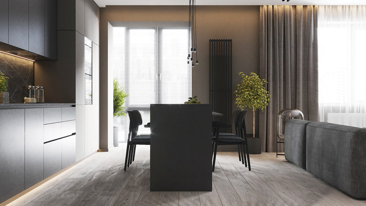 深色装饰的开放式起居空间---酷图编号35