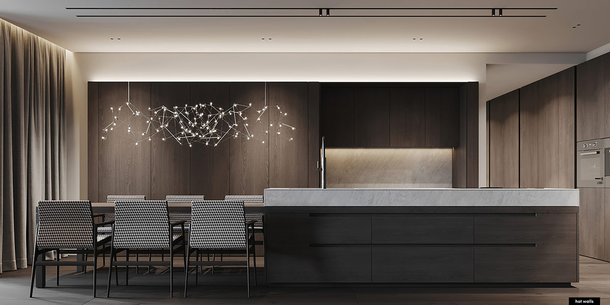 深色装饰的开放式起居空间---酷图编号23