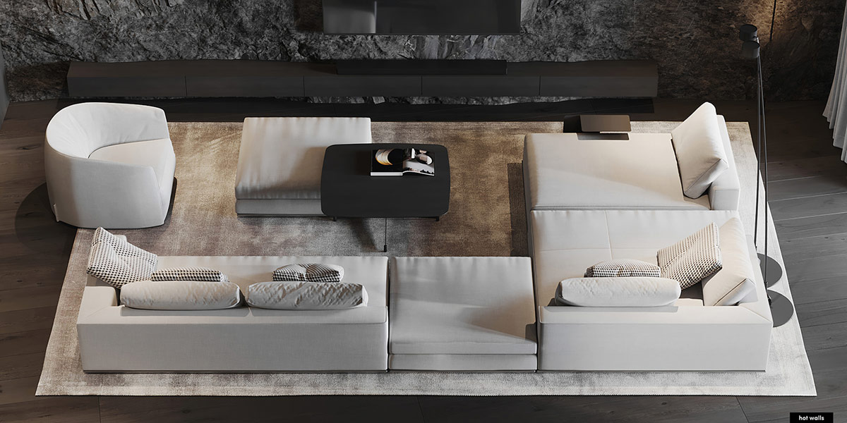 深色装饰的开放式起居空间---酷图编号20