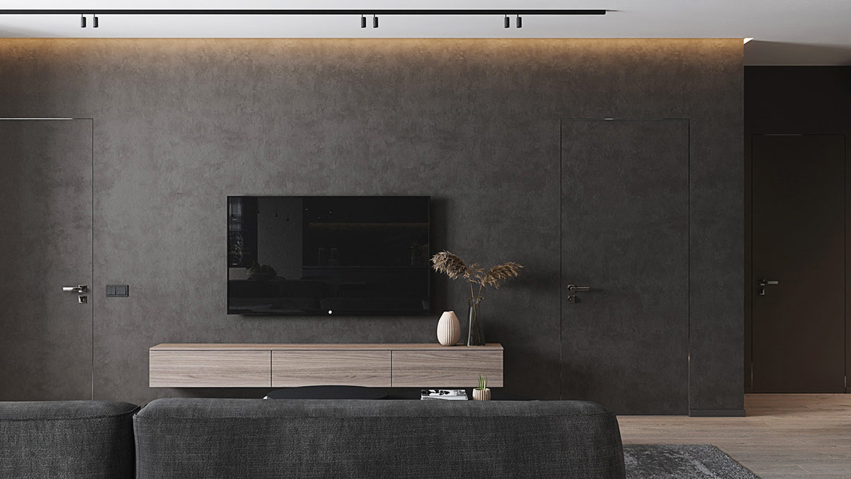 深色装饰的开放式起居空间---酷图编号16