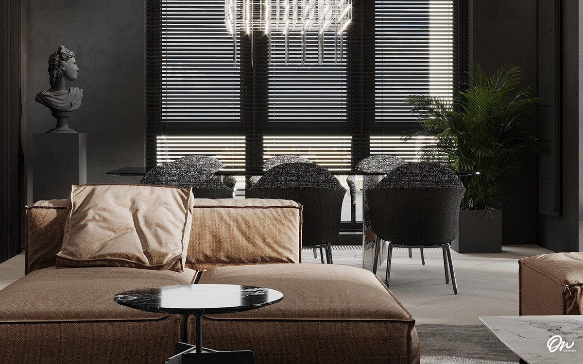 深色装饰的开放式起居空间---酷图编号14