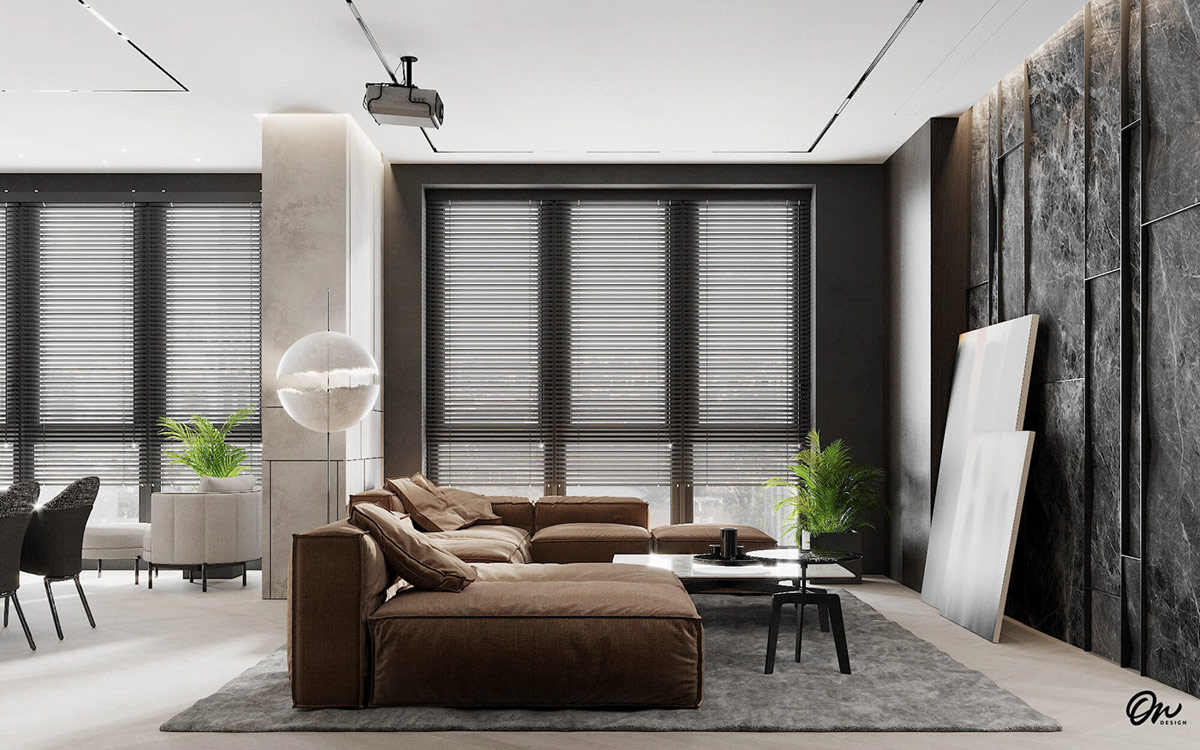 深色装饰的开放式起居空间---酷图编号13