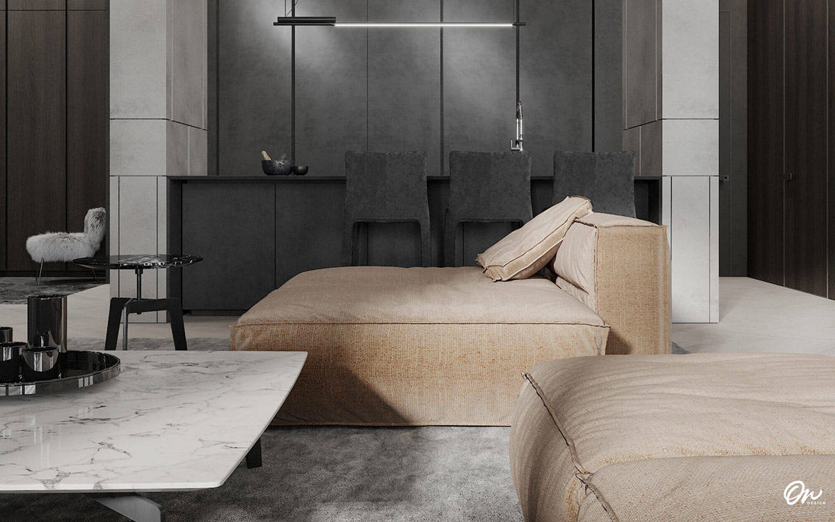 深色装饰的开放式起居空间---酷图编号9