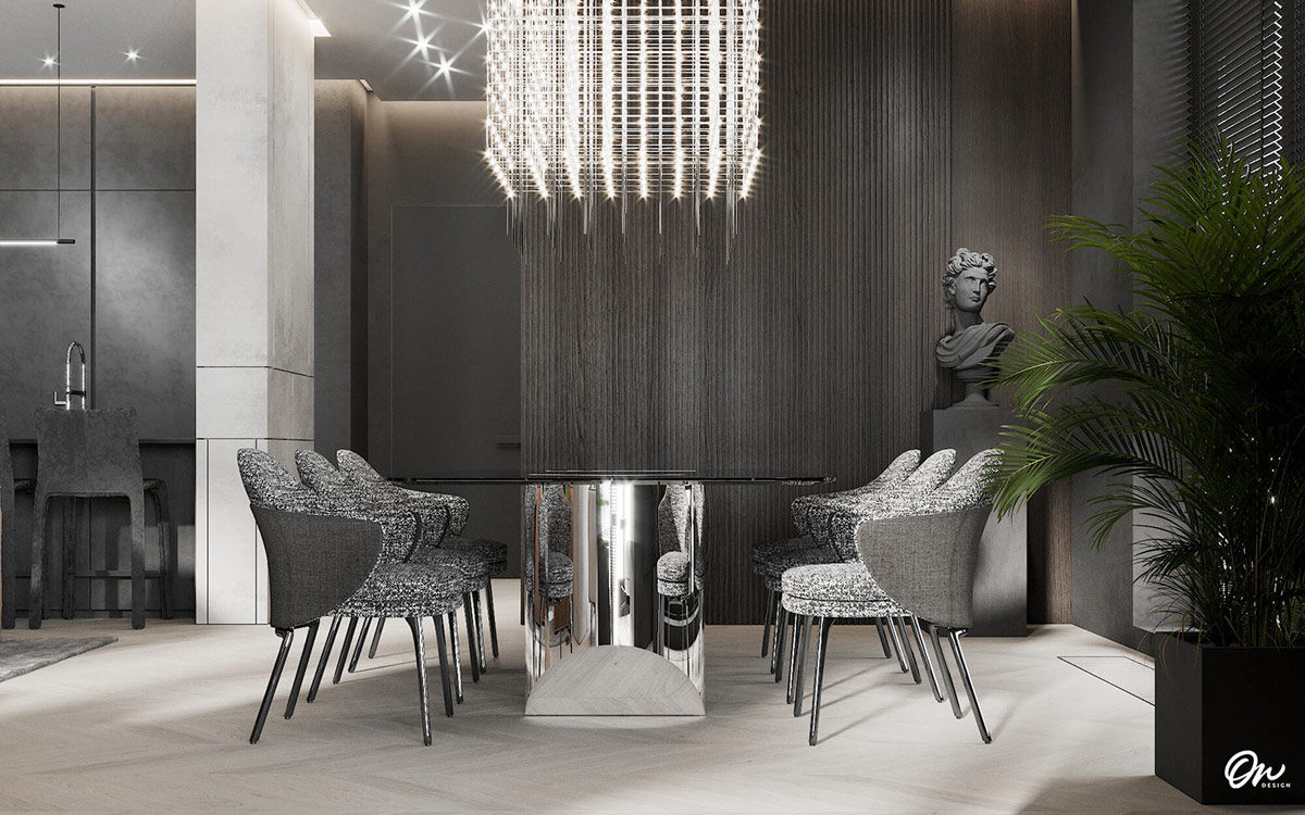 深色装饰的开放式起居空间---酷图编号8