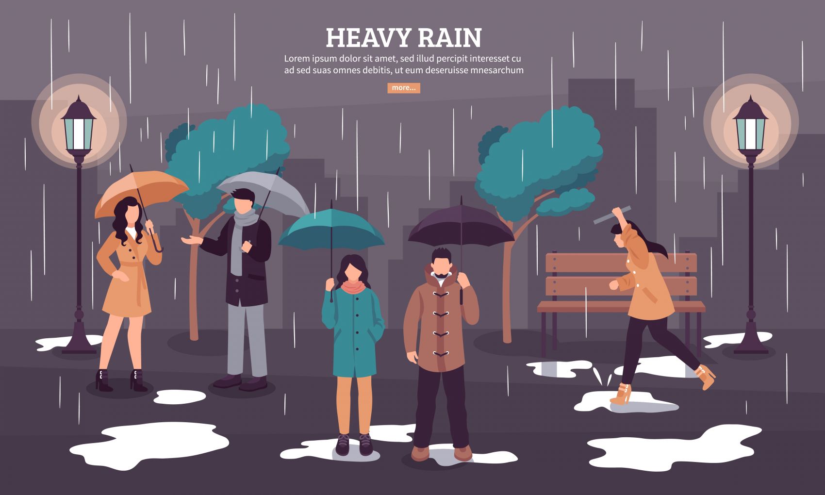 卡通打雨伞的人物插画图片-图行天下素材网