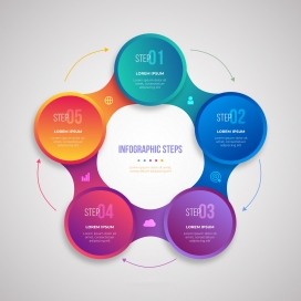 渐变逼真的多彩步骤信息图表
