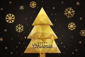 金色雪花圣诞树素材