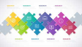 五彩菱形拼接步骤信息图表素材