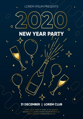 2020金色香槟新年晚会海报模板轮廓样式