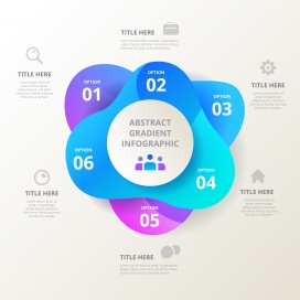 带有文本图标的紫蓝渐变形状图表