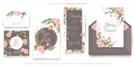 软粉棕色婚礼邀请卡模板集合