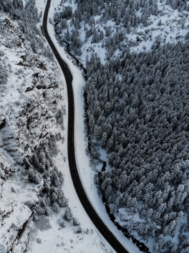 空中俯拍的雪路