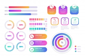 五彩圆形图标信息元素集合