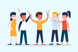 手握烟花庆祝的卡通小人