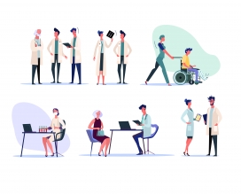 交流的卡通医生团队