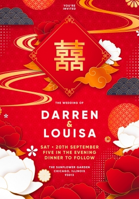 复古中国风喜庆的婚礼邀请素材下载