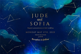 紫色银河线条婚礼邀请模板
