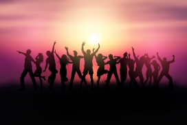 日落跳舞剪影人景观