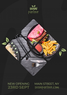 精美酷炫黑日式料理美食海报菜谱PSD素材